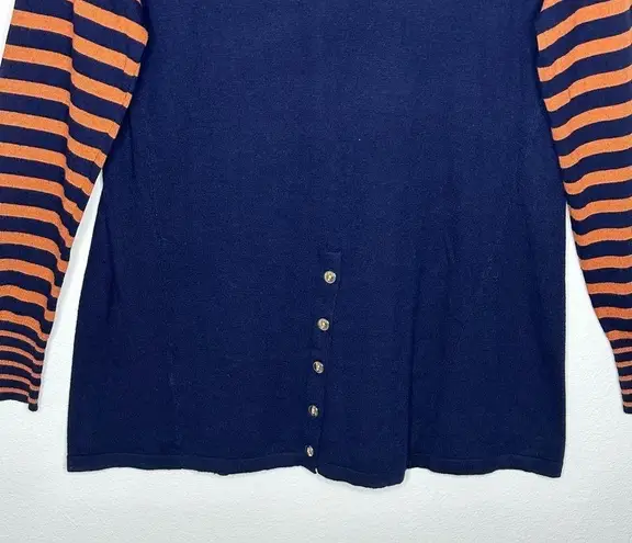 Susan Graver Striped Cotton Rayon Nylon Sweater Navy Amber Size Small Pre-owned