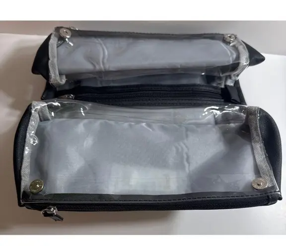 Tahari Black Travel Cosmetic Bag Multiple Compartments Zipper Closure 11”x7”x7” - Image 4