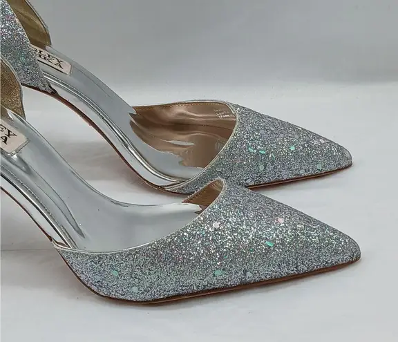 Badgley Mischka Glitter Stiletto Heel Pump Women 6.5 Silver D'Orsay Pointed Toe