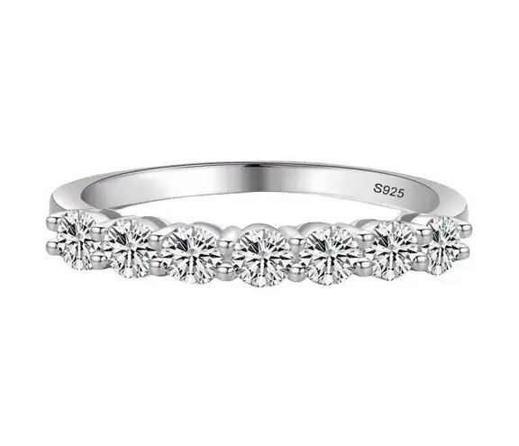 Sterling Silver SIZE 8 925 Stackable Round Dazzling Cubic Zirconia Ring - Image 1