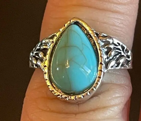 Water drop turquoise ring size 4 Blue