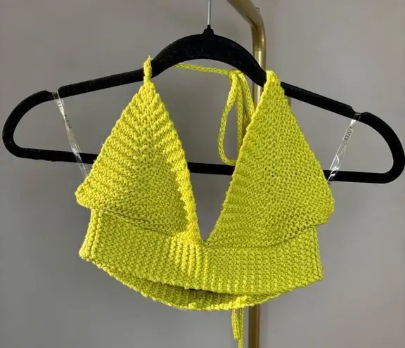 Rehab NWOT Women's Green Knit Boho Hippie Festival Bikini Halter Top - Size S