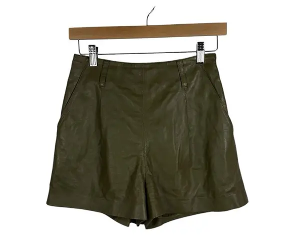 Intermix Women’s Remi Pleated Lamb Leather High Rise Shorts Olive Green 0