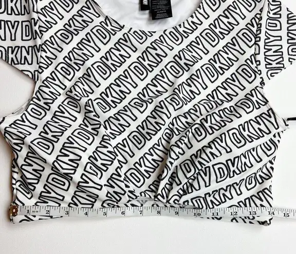 DKNY NWT  Womens Cropped Logo-Print Bikini Top in Neon Logo Soft White Sz XL