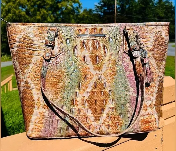 Brahmin  medium Asher truffle python tote bag with tassel HTF​​​​​​​