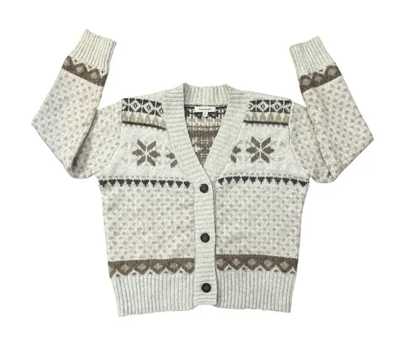 Francescas Symone Fair Isle Cropped Neutral Cardigan Sweater Size Medium Nordic Tan