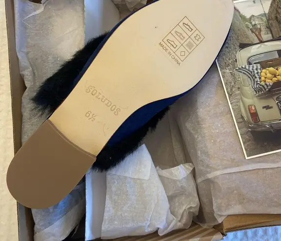 Soludos NEW! Sedona Beaded Leather Faux Fur Mules Size 6.5M Navy White Black