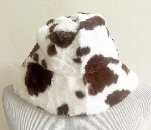 Faux Fur Cow Print Bucket Hat Brown NWOT Boutique Western Coastal Cowgirl