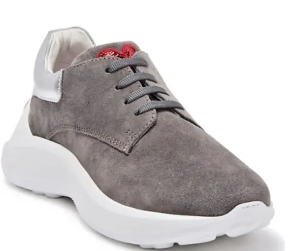 Love moschino Women's Grey Suede Chunky Wedge Sneakers with Red Sequin Sz 37