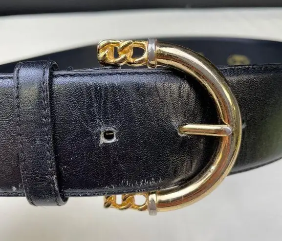 Charter Club Women's Black Leather Belt with Gold Buckle Size M SKU 5858