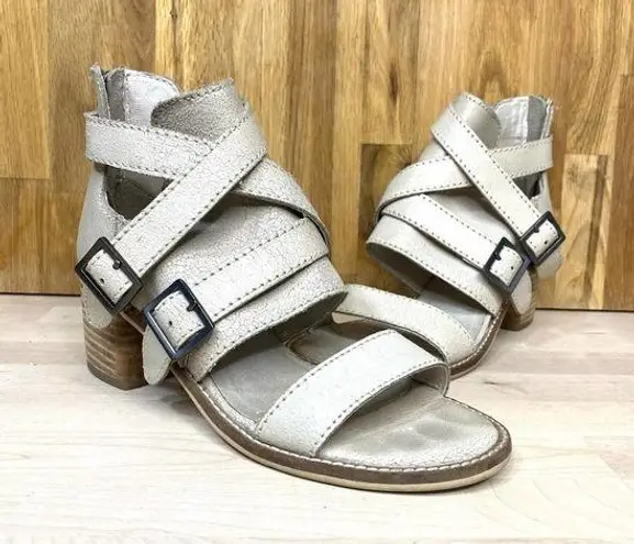 Kelsi Dagger  Buckle Open Toe Strappy Beige Leather Ankle Boots 6.5