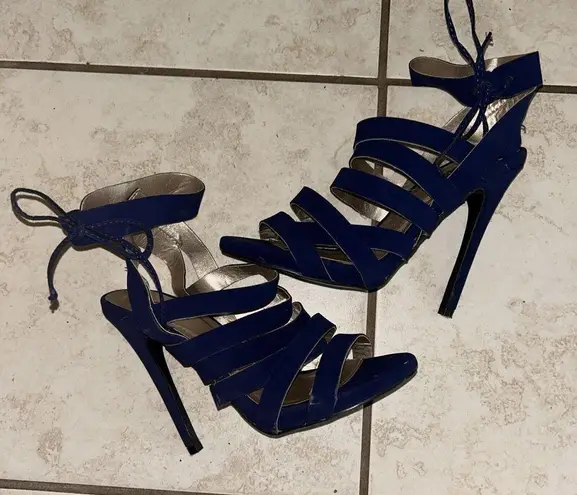 Charlotte Russe Charlotte Rouse Navy Strappy Heels 7.5.  EUC. 3.5” Heel. Ties On Side