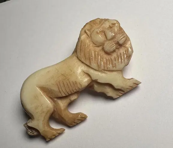 Hand Crafted Hand Made Carved Male Lion Brooch Pin