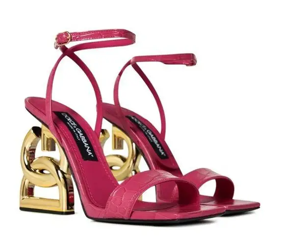 Dolce & Gabbana Logo DG Heels Sandals Croc Leather Shoes 38 NEW