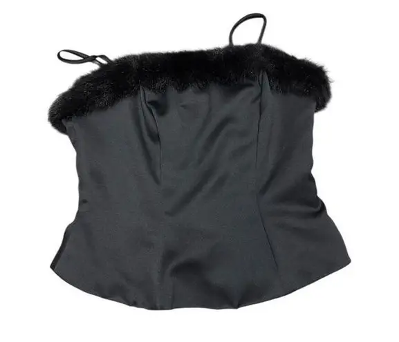 Vintage Watters and Watters Black Fur Trim Corset Top – Size 2