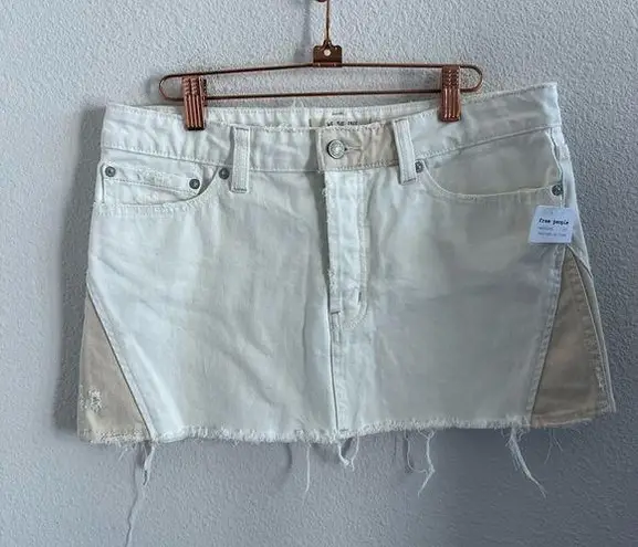 We The Free NWT Free People  Patched Up Ivory Skirt Denim Neutral Boho 28