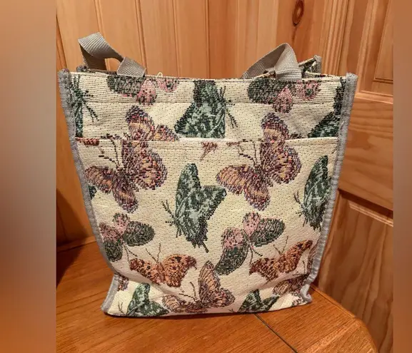Vintage Butterfly Tapestry Tote Bag with coin Pouch Gray