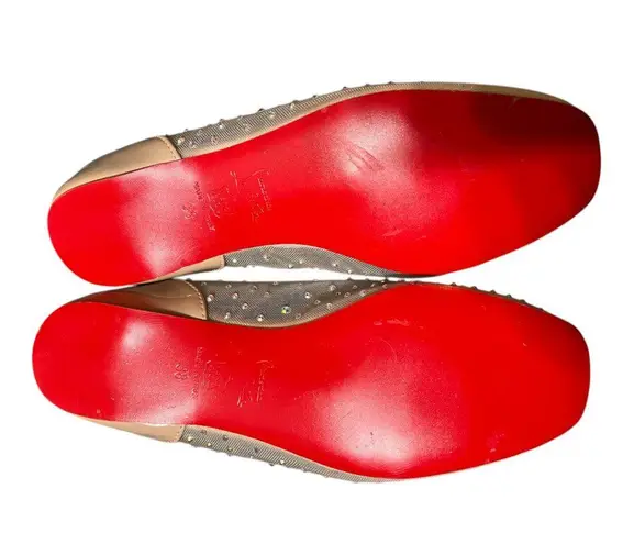 Beige Crystal Embellished Mesh Follis Strass Ballerina Flats Red Size 7.5