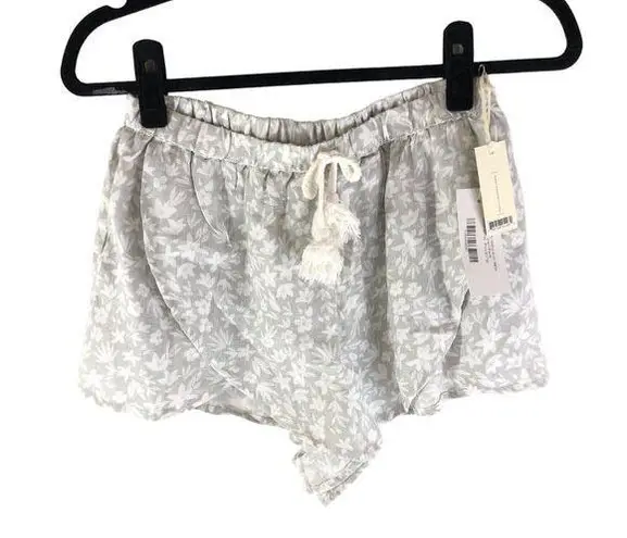 Rylee + Cru Womens Ditsy Scallop Shorts Linen Blend Drawstring Floral Gray M Size M