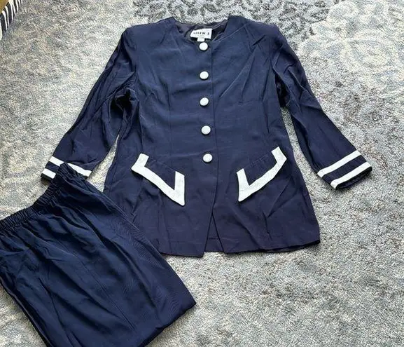 Studio I Vintage Nautical Blazer & Pants Set Navy White 16