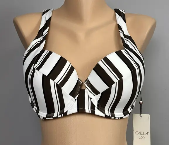Calia Carrie Underwood Swim Bikini Top 36C Brown White Stripe Underwire New Size undefined