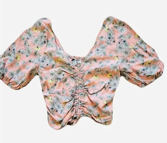 Sophie Rue Women's Ruched Crop Top Dusty Mauve Floral, Size Extra Small Pink