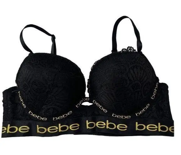 Bebe Womens Black  Logo Lace Underwire Padded Push Up Bra Size 34C​​​