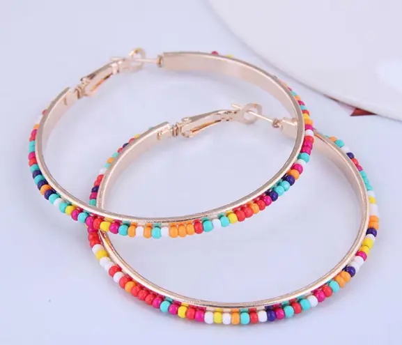 Multicolor Beaded Hoop Earrings Multiple