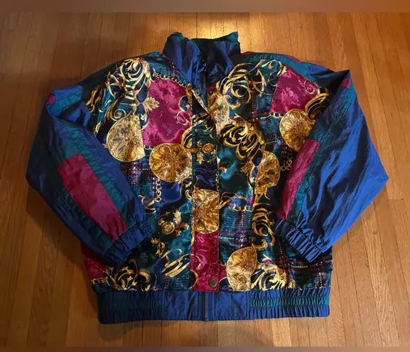 Vintage 90s Rivers Edge Sport Nylon Windbreaker with Scarf Pattern, Size L Blue Size L
