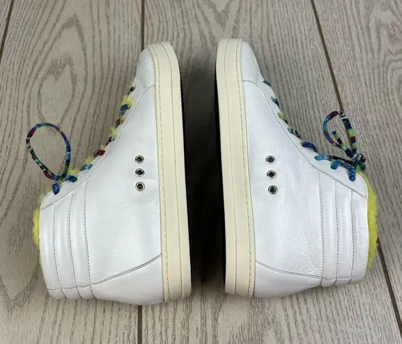 P448 Faux Fur Lined Fanti High Top Sneakers 38 Yellow/Grey Silver $348