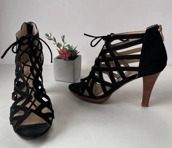 Adrienne Vittadini Anjolie-1 Suede Strappy Web Heel Womens 8.5 Witchy Black