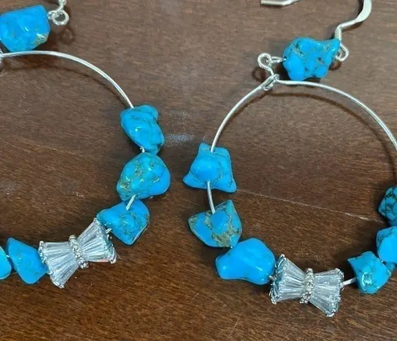 Rachel Maddison Reconstituted Turquoise & Sterling Silver Taos Hoop Drop Earring Blue