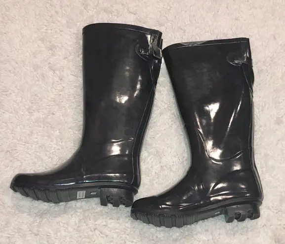 Shoes8teen Rubber Black Buckle Rain Boots Size 6
