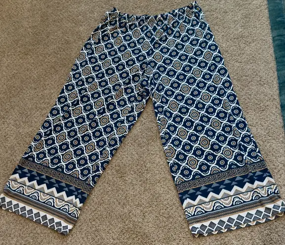 Melissa Paige Palazzo Pants 1X Geometric Border Print Boho Resort Wide Leg Chic