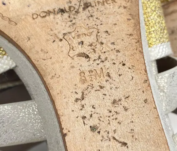 Donald Pliner Donald J Pliner ᪥ Dara Mesh Wedge Leather Sandals ᪥ Silver Gold Metallic ᪥ 8.5M