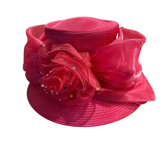 Whittall & Shon Designer Hat. Wide Brim Lampshade Bell ShapedStraw Floral Mesh