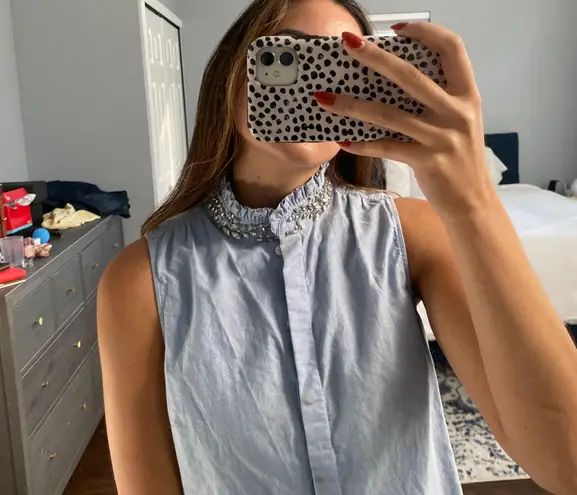 J.Crew Crystal Collar Sleeves Jean Shirt