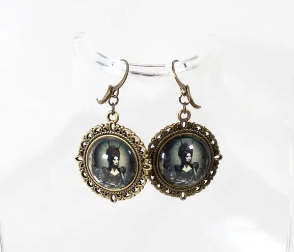 Handmade A Spot of Doom and Tea – Gothic Victorian Sinister Woman Earrings Bronze