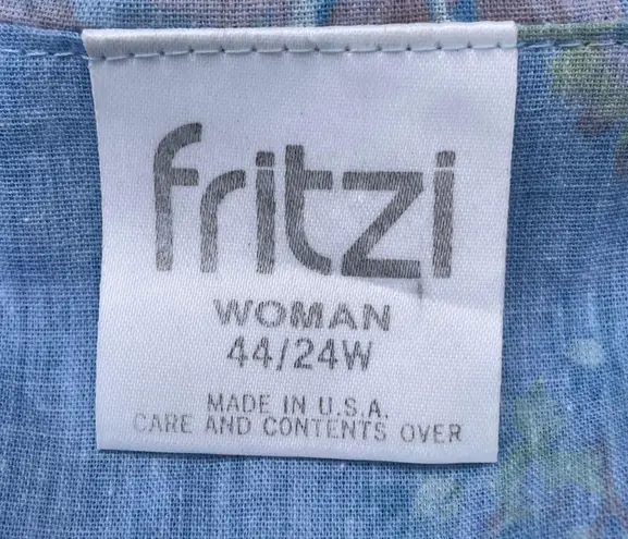 Vintage 80s Floral Blue Button Up Blouse Size 24W