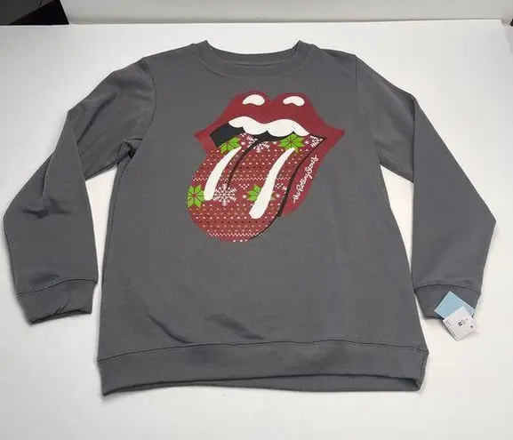 The Rolling Stones Christmas Womens Size Medium Grey Gray Sweatshirt Holiday NEW