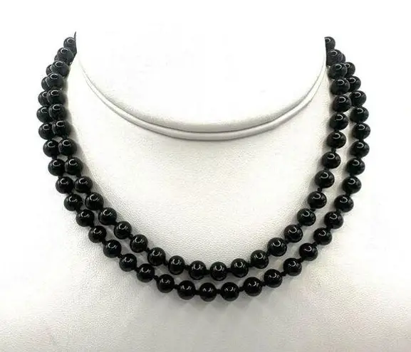 Monet  vintage long  black beaded necklace