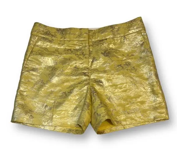 Anthropologie Leifsdottir Yellow Metallic Gold Brocade High Waist Shorts Sz 6
