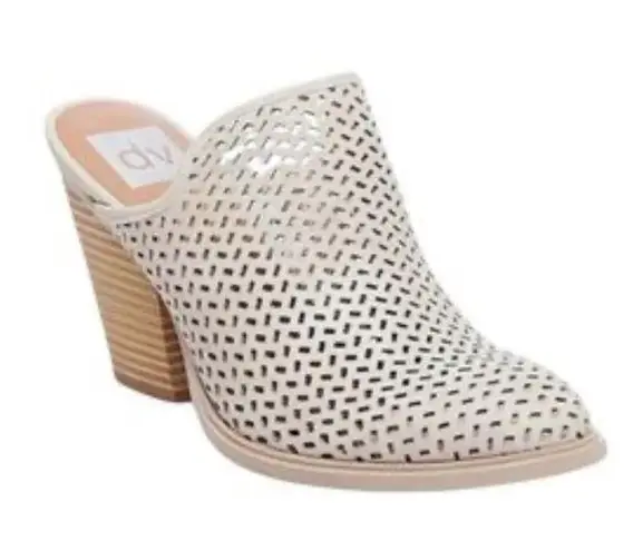 Dolce Vita Kenli Mule Stacked Heel Bootie Perforated leather slip on Size 8 Tan