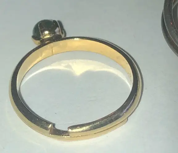 Lot of 3 Vintage Gold Tone Adjustable Rings Jade Color Pink CZ