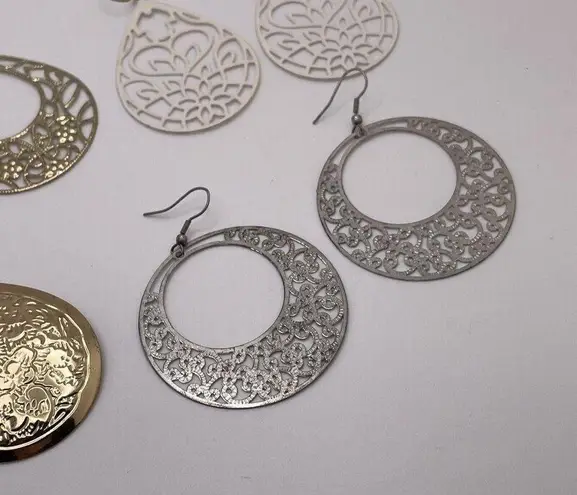 Lot Of 5 Statement Costume Earrings Pierced Dangle Drop Metal