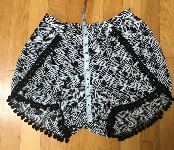 Orange Creek Black & White Print Shorts Pom Poms Small