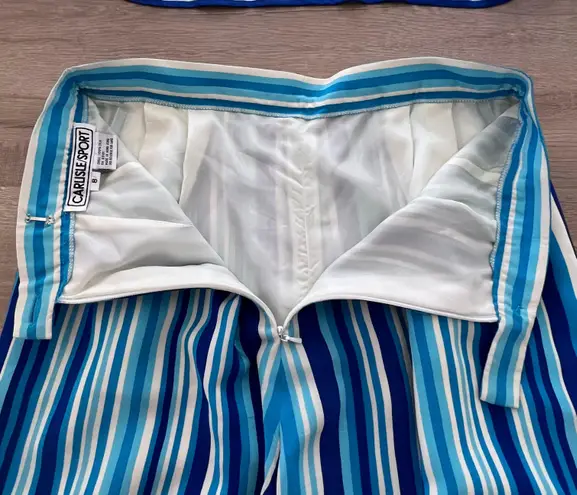 Carlisle Vintage  Silk 2 Piece Botton Up Shirt & short Blue White Strips size 6/8 - Image 6