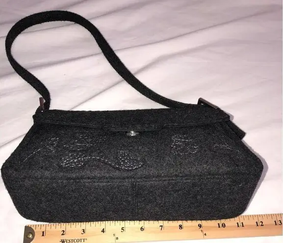 Villager Handbag Gray Textured Leaves Fabric Shoulder Bag Purse Fall Felted Liz Claiborne