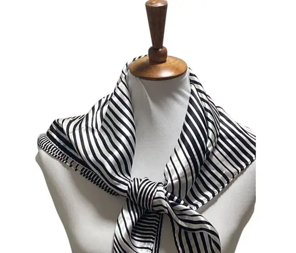 Handmade 100% Silk Striped Neck/Head Scarf Black One Size Old Money Glam Retro