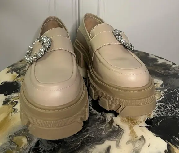 Alohas Anthropologie Trailblazer Platform Crystal Buckle Loafer Size 8.5